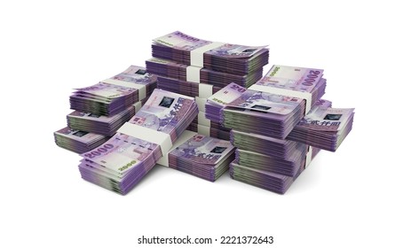 Stack of New Taiwan dollar notes. 3D rendering of bundles of banknotes