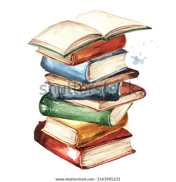 Stack Old Books Watercolor Hand Drawn Stock Illustration 1563985231