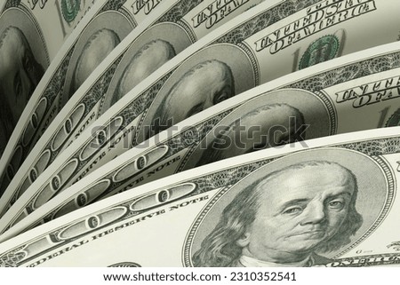 Stack of old US 100 dollar banknote bills being flipped. 3D illustration of the concept of money, cash and American monetary polices