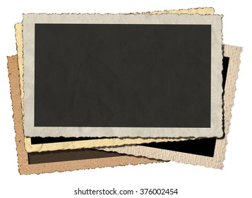 A stack of old vintage photo frames isolated on white background