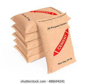 Stack Of Paper Sacks Cement Bags On A White Background. 3d Rendering