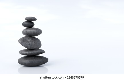 Stack of pebbles on white background