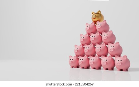 A Stack Of Piggy Bank Money Boxes In A Pyramid Shape. 3D Rendering. 3D Illustration