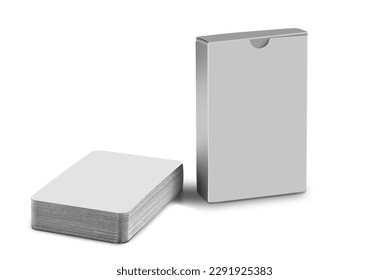 Stack of playing cards with box isolated on white