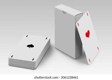 Stack Of Playing Cards With Box And Two Aces. 3D Illustration