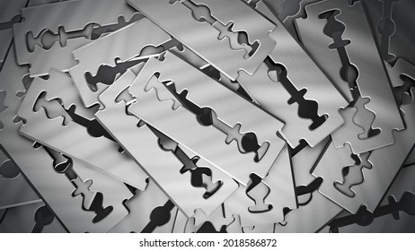 Stack Of Razor Blades Background. 3D Illustration.