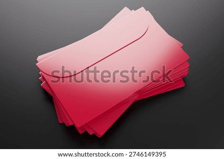 A stack of red envelopes with letters on a black background. 3D rendering illustration.
