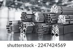 Stack of rolled metal on a metal background. 3d illustration