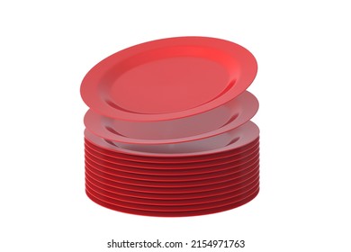 Stack of round plates isolated on white background. 3d render