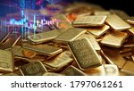 stack of  shiny gold bars on financial gold price graph  3d illustration