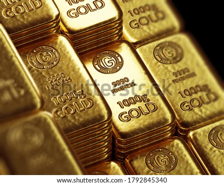 stack of  shiny gold bars, precious metal as an investment concept,  3d illustration