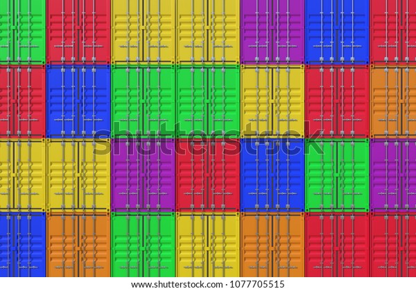 Stack of ship cargo containers. Colorful\
freight boxes background. 3D\
illustration
