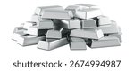 Stack of silver bullion bars. 3D rendering isolated on white background