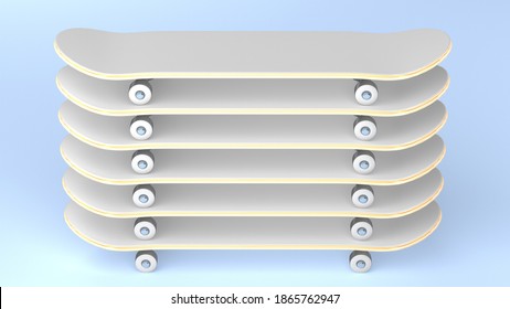 stack of skateboards on top of each other. 3d rendering