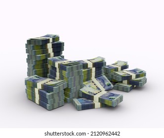 Stack of South African rand notes. 3d rendering of bundles of money isolated on white background