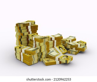 Stack of South Korean won notes. 3d rendering of bundles of money isolated on white background
