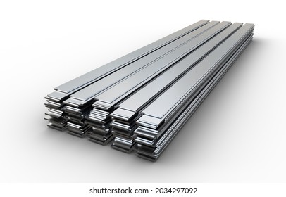 Stack Of Stainless Steel Flat Bar 3D Rendering