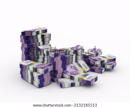 Stack of Swiss franc notes. 3d rendering of bundles of money isolated on white background