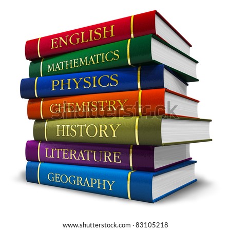Stack of textbooks isolated on white background