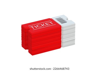 Stack of tickets isolated on white background. 3d render