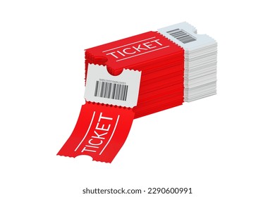 Stack of tickets isolated on white background. 3d render