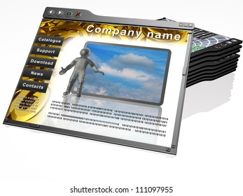Stack of web pages on white background.
