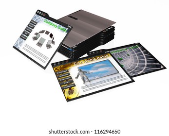 Stack of web pages on white background.