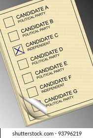 A stack of yellow ballot papers with a black and white background / Ballot paper