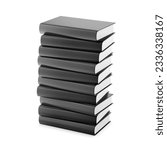Stacked blank black books isolated on white background. 3D rendering illustration.