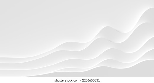 Stacked White Rising Abstract Wave Shapes Over White Background, Abstract Data Visualisation Or Growth Concept, 3D Illustration