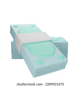 Stacking of green banknote. 3D rendering 