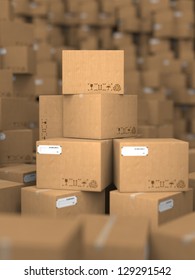 Stacks of Cardboard Boxes, Industrial Background.