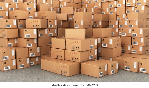 Stacks of Cardboard Boxes, Industrial Background.