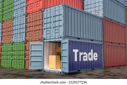Stacks of Freight containers. 3D Rendering