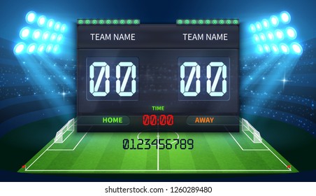 Stadium Electronic Sports Scoreboard With Soccer Time And Football Match Result Display