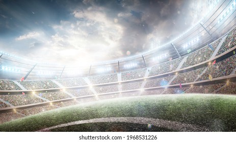 Stadium with flashlights and fans. Wide angle. 3D rendering - Powered by Shutterstock