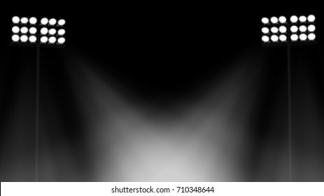 Stadium Flood Lights Turned On A Black Background 3d Render Illustration Front View