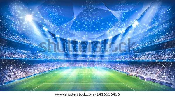Stadium in the night\
light. 3D\
illustration
