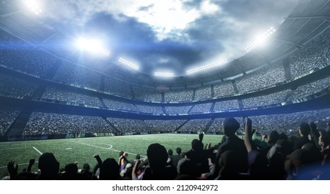 Stadium Spotlights With Crowd, 3d Rendering