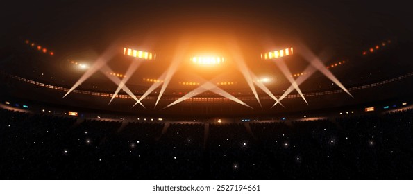 Stadium with Spotlights and Crowd Atmosphere, 3d rendering - Powered by Shutterstock