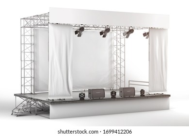 Stage Advertising Boards And Banners Mockup. 3D Rendering.