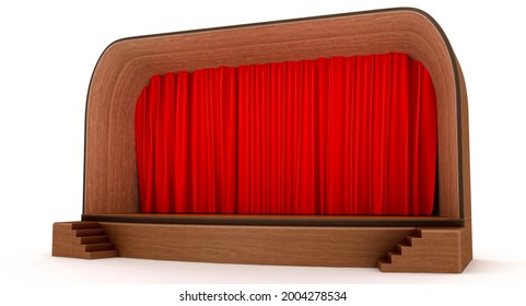 Stage with Curtain 3D Render illustration on white background 