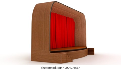 Stage with Curtain 3D Render illustration on white background 