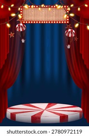 Stage frame, mockup, performance, red curtain, event