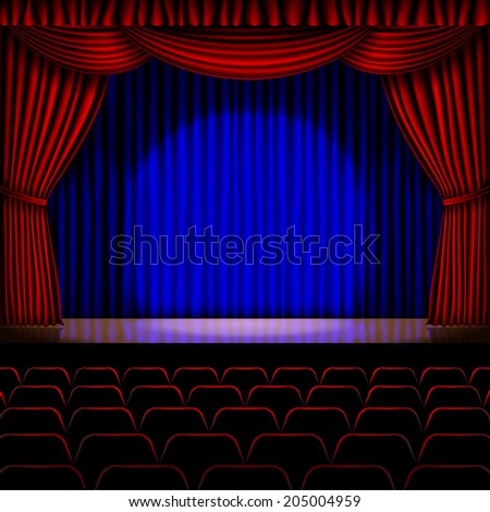 stage with red curtain vector for background