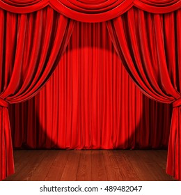 Red Stage Curtain Wooden Floor Realistic Stock Vector (Royalty Free ...