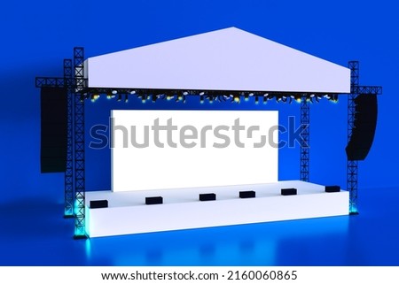 Stage rigging truss system with blank backdrop concert  performance. High resolution image isolated. 3D Rendering.