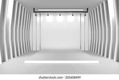 Stage White Backdrop In Room With Abstract Wall