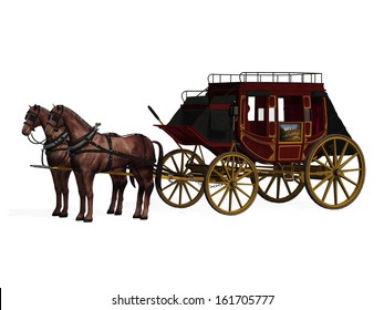 Stagecoach With Horses. Photo Illustration