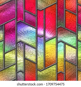 Stained Glass Seamless Texture With Geometric Pattern For Window, Colored Glass,  3d Illustration